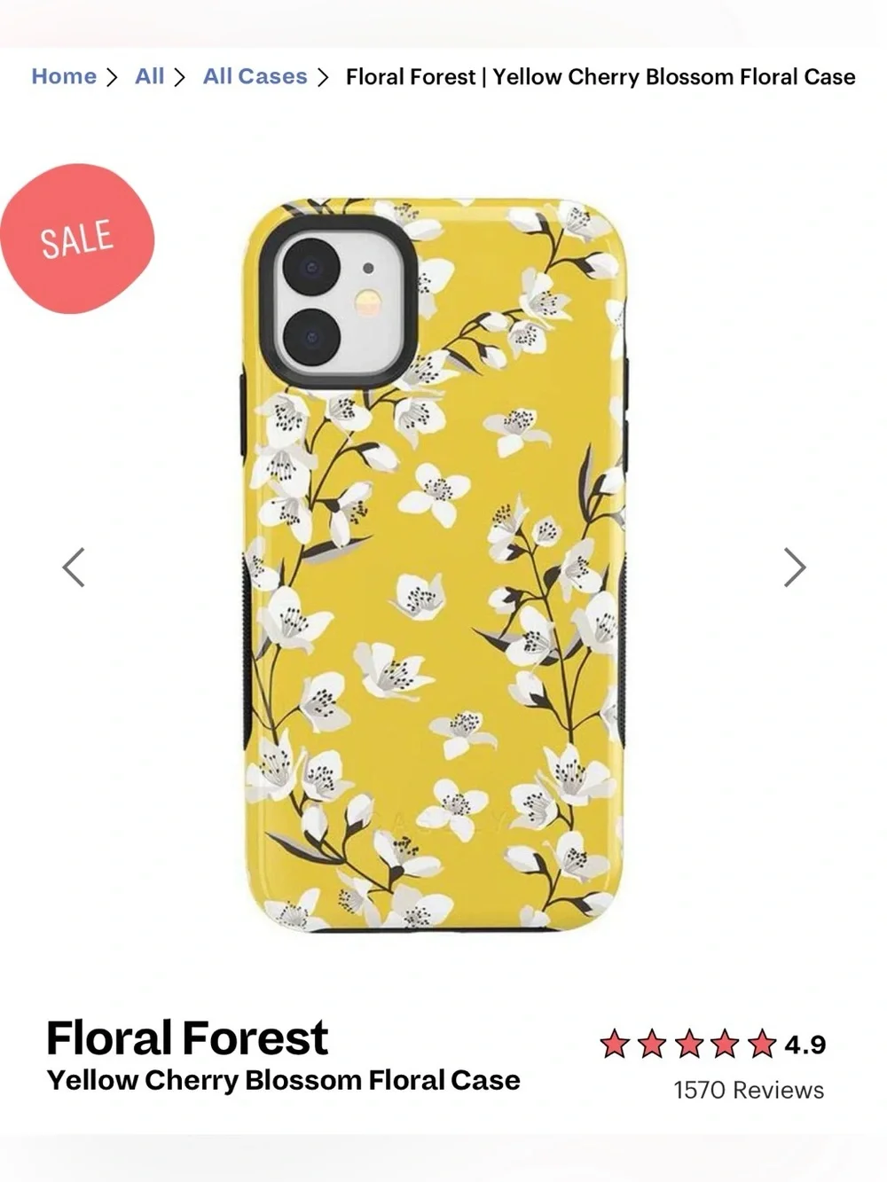 Casely iPhone 11 Yellow Cherry Blossom Floral Case New with Ring